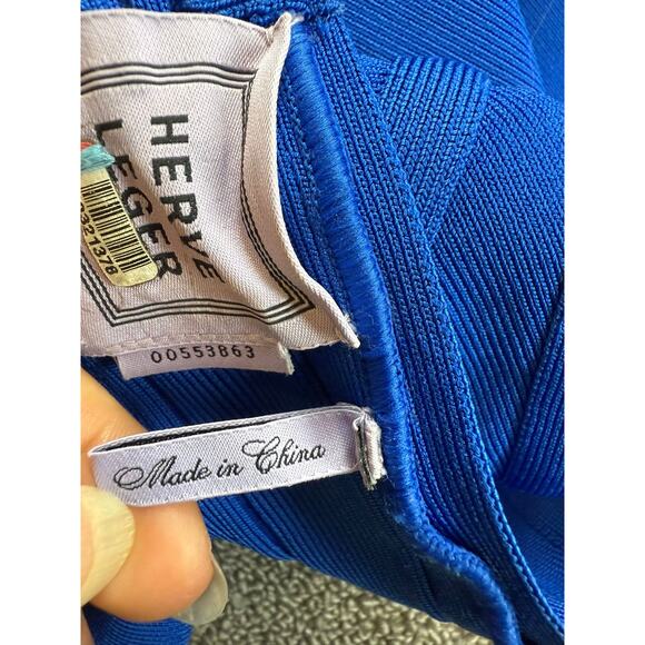 Hervé Léger Women's Medium Blue V Neck Dress Gown - Picture 4 of 16